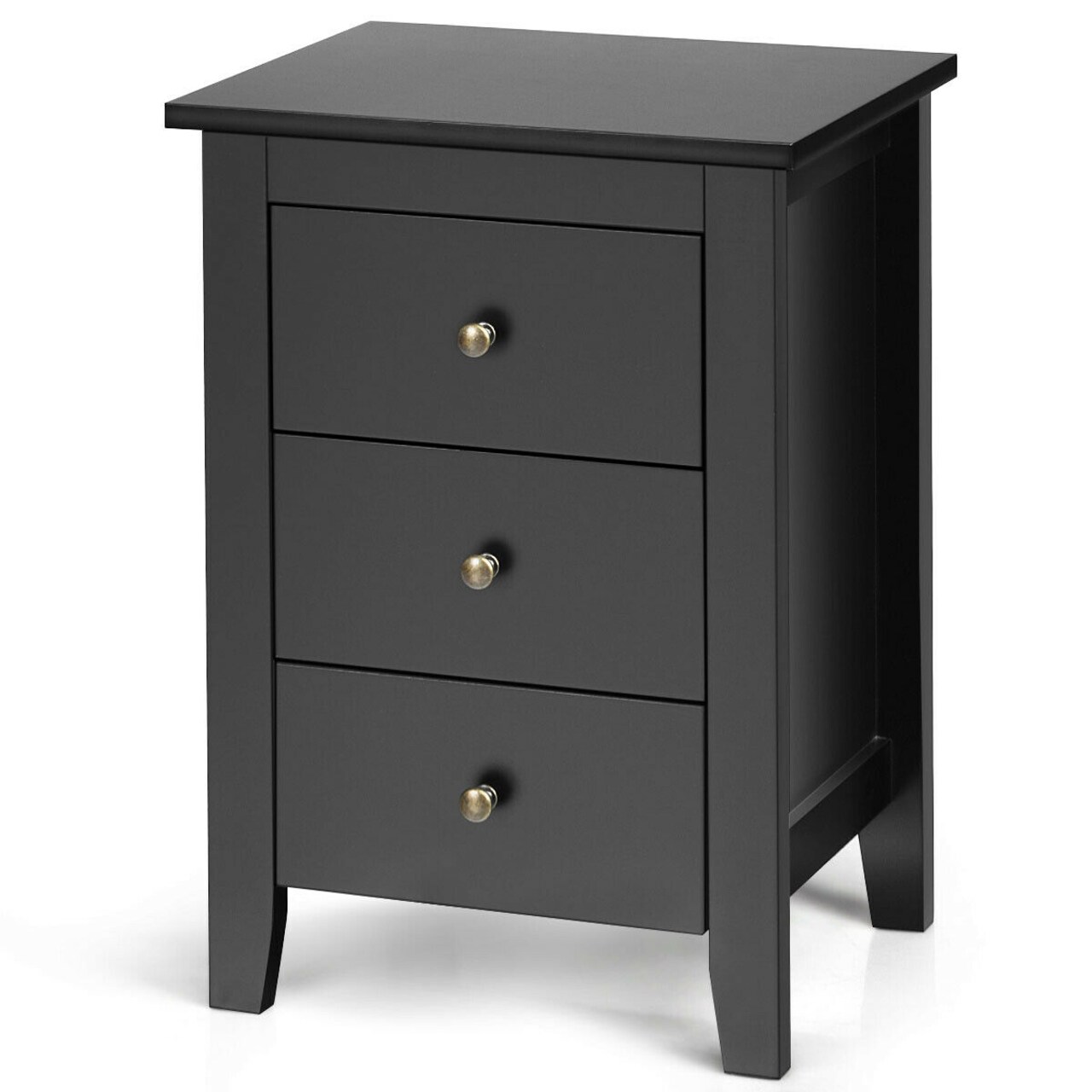 Modern Nightstand End Beside Table with 3 Storage Drawers and Open Platform